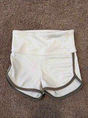 Girls' White High-Waist Athletic Shorts with Gray Trim